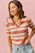 SO ME Stripe Short Sleeve Cropped Sweater