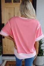 Raw Seam Color Block Sequin Cherry Graphic Casual Shift Top