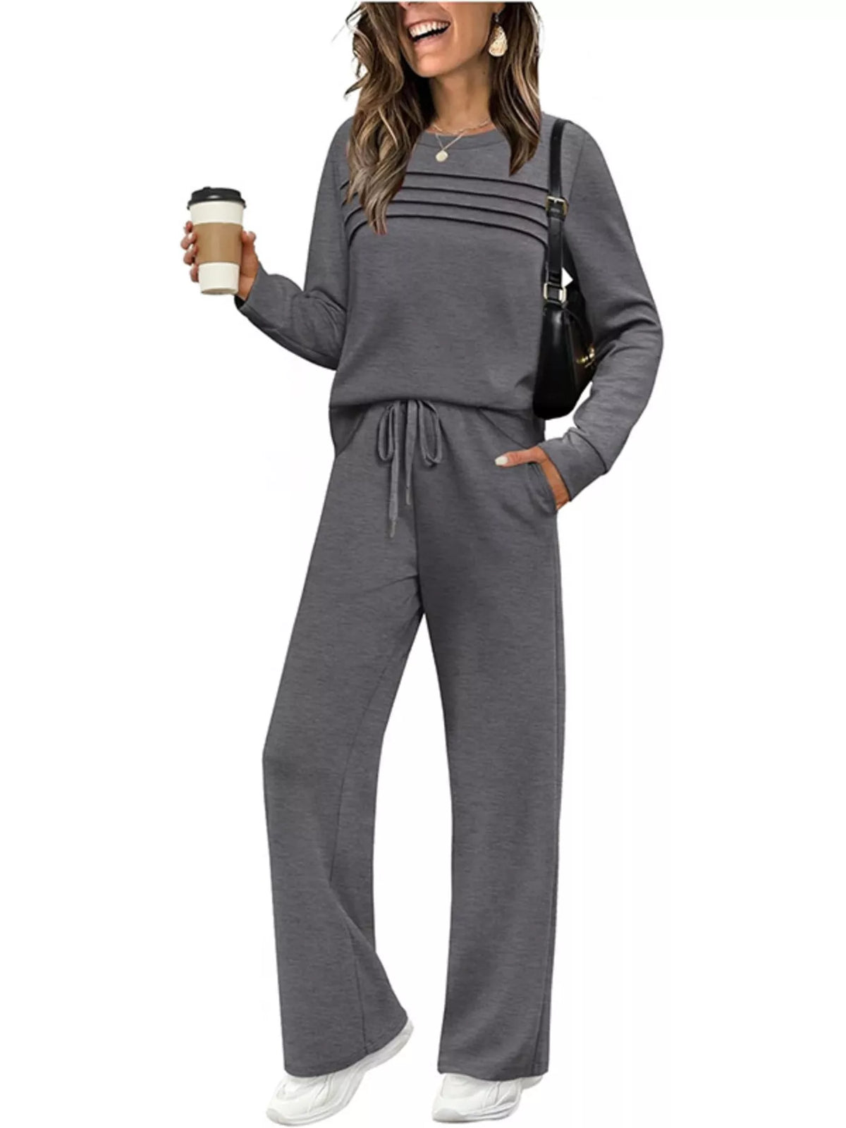 Full Size Casual Long Sleeve Top and Pants Set Plus Size