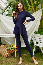 Mock Neck Long Sleeve One-Piece Swimwear - Ladyez