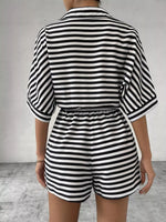 Striped Button-Up Belted Romper