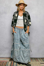 POL Button Down Openwork Floral Crochet Shirt with Granny Square Pattern