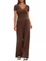 Surplice Short Sleeve Top and Pants Set