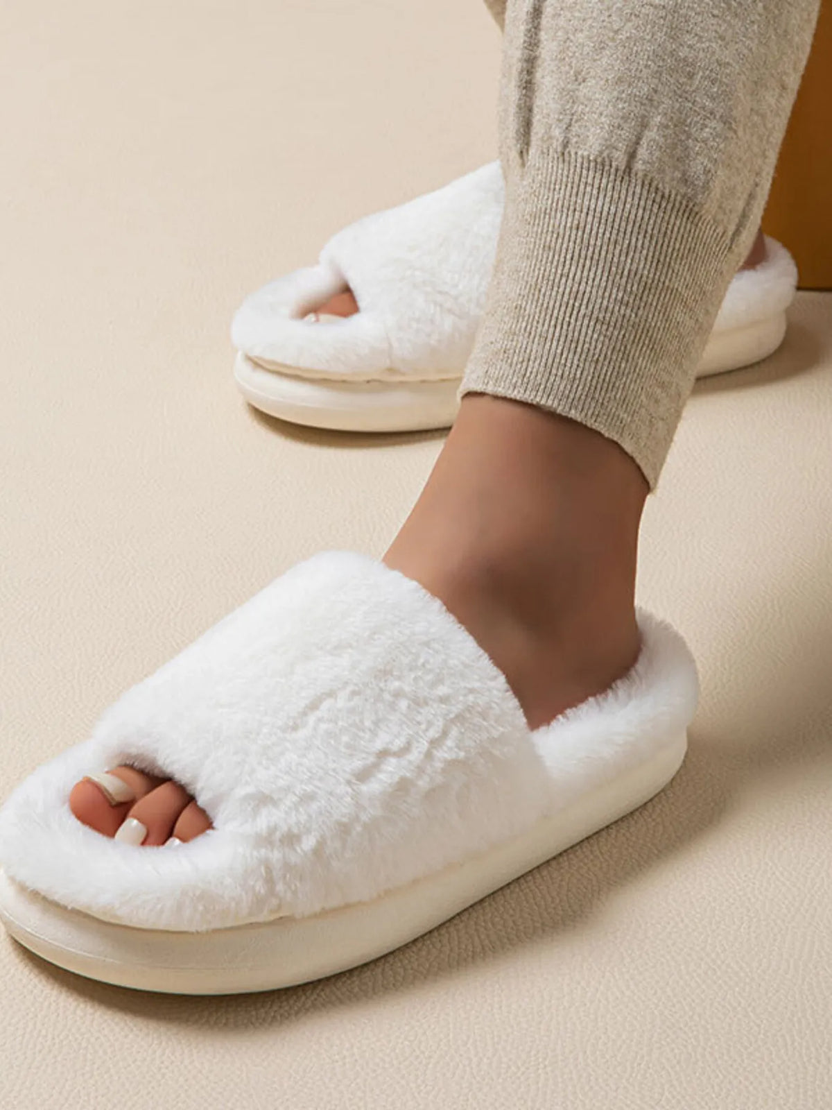 Fluffy Open Toe Comfort Slippers - Ladyez