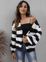 Striped Button-Up Long Sleeve Cardigan