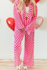 Checkerboard Print Long Sleeve Top and Pants Set