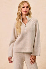 BiBi Two Tone Rib Texured Knit Collared Top with Zip Up