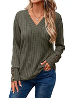 Ribbed V-Neck Long Sleeve Top