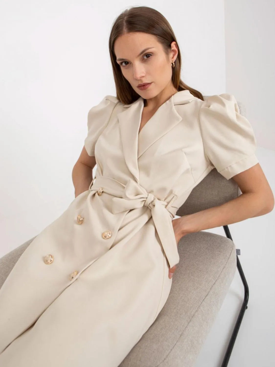 Tie Waist Short Sleeve Blazer Dress - Ladyez