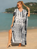 Tie-Dye V-Neck Half Sleeve Cover-Up - Ladyez