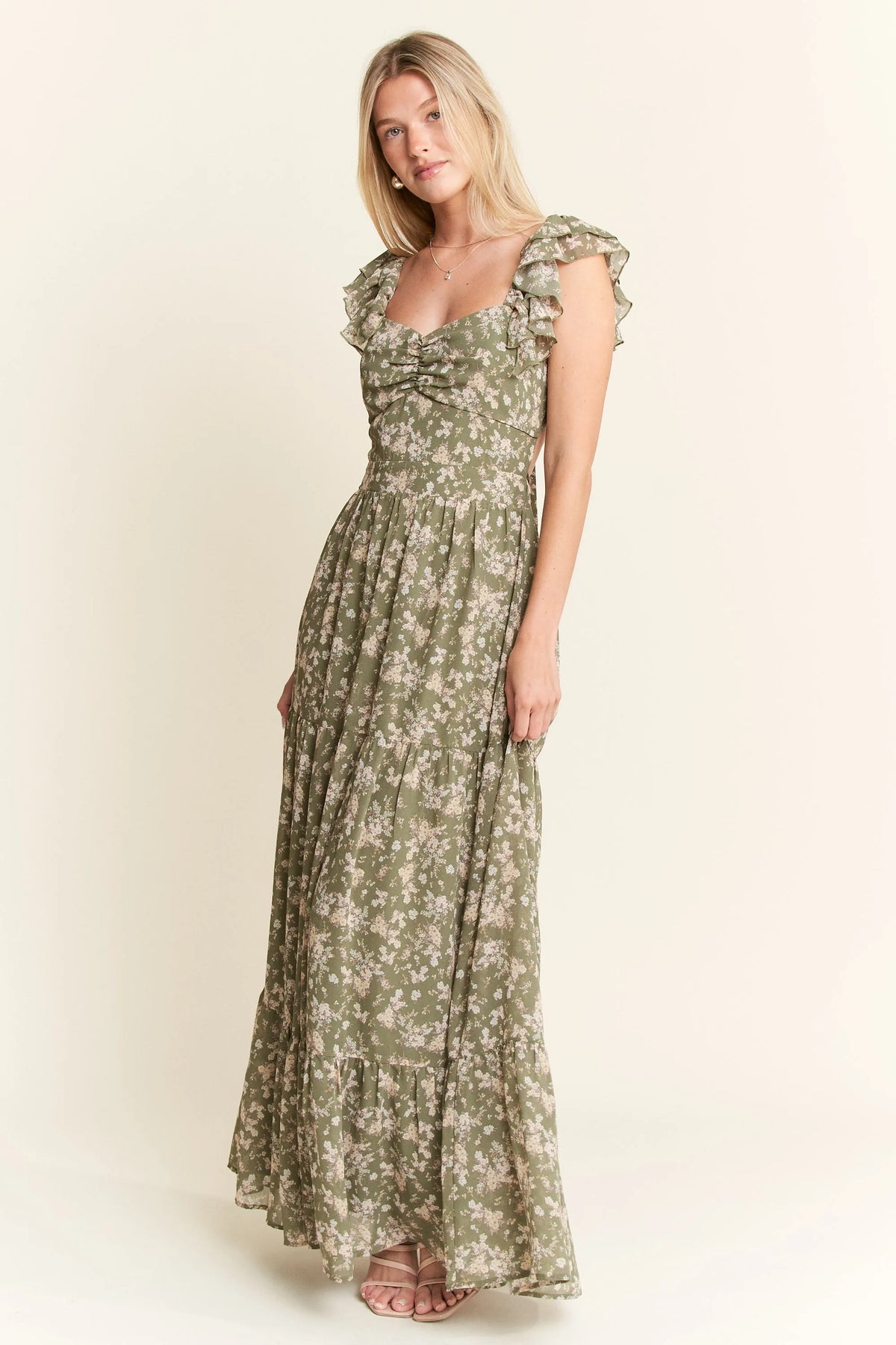 Jade By Jane Ruffle Sleeve Tiered Maxi Dress - Ladyez
