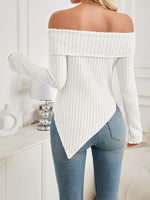 Off-Shoulder Ribbed Knit T-Shirt