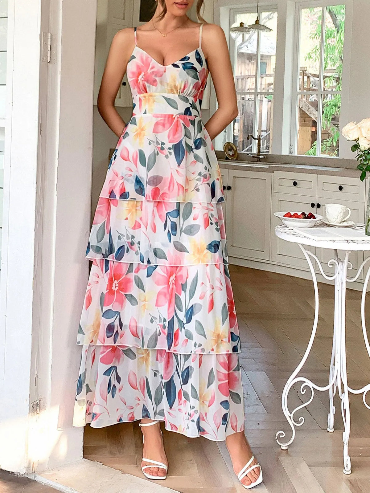 Floral Print Layered Maxi Cami Dress - Ladyez