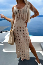 Openwork Slit Scoop Neck Sleeveless Cover Up - Ladyez