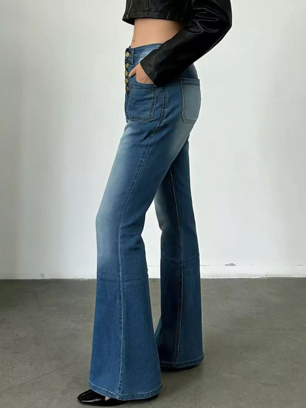 Full Size High-Waisted Button-Fly Flare Jeans Plus Size
