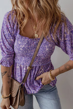 Printed Square Neck Half Sleeve Blouse
