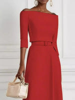 Elegant Off-Shoulder Belted Maxi Dress