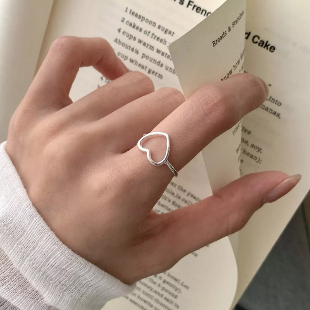 925 Sterling Silver Heart Open Ring