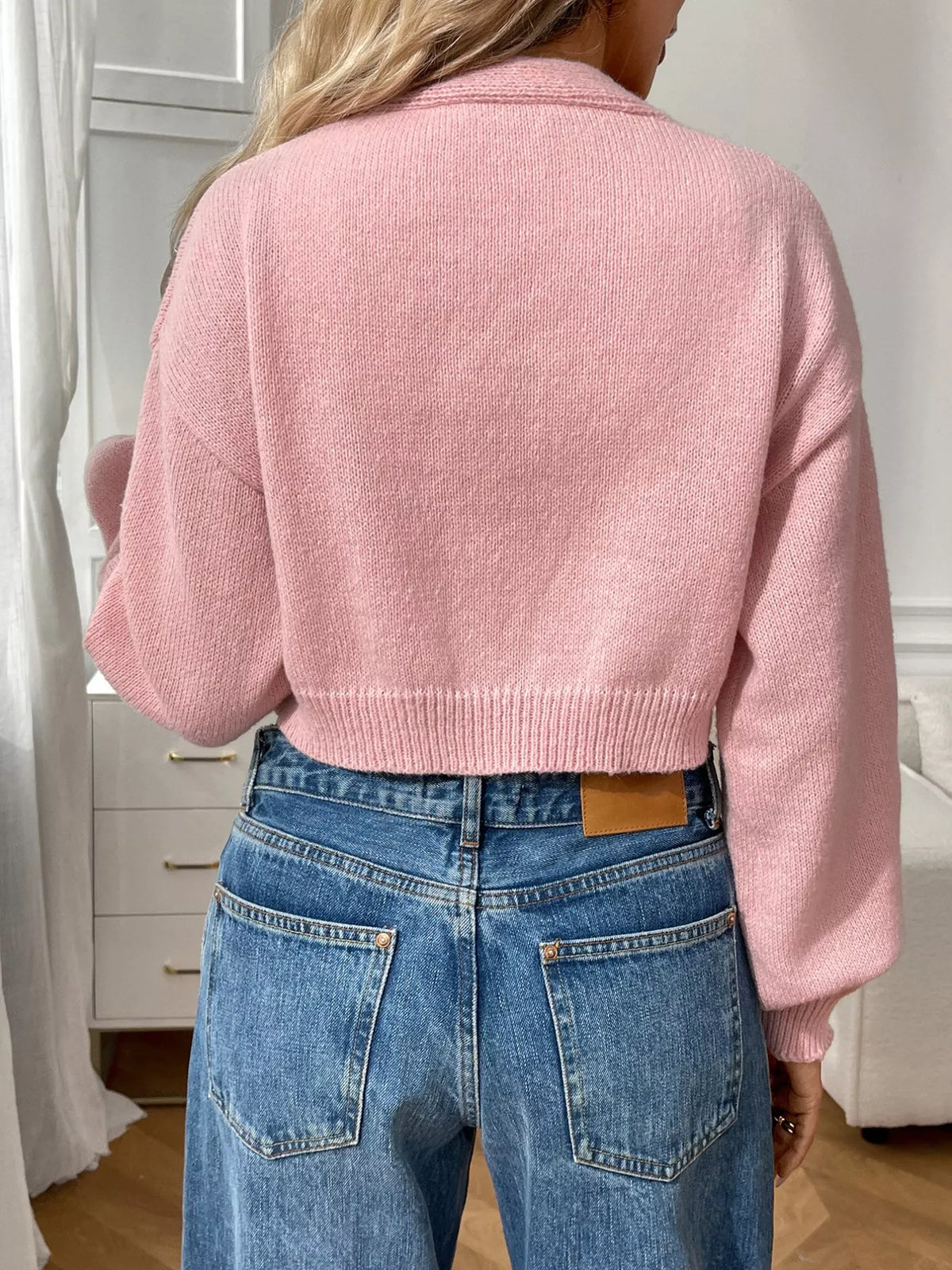 Strawberry Cropped Button-Up Cardigan