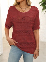 Openwork Round Neck Half Sleeve Knit Top