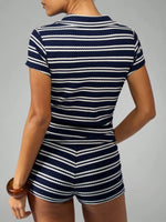Striped Knit Short Sleeve Top & Shorts Set