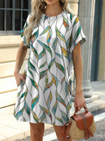 Printed Round Neck Short Sleeve Mini Dress