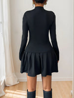 Decorative Button Mock Neck Long Sleeve Mini Dress - Ladyez