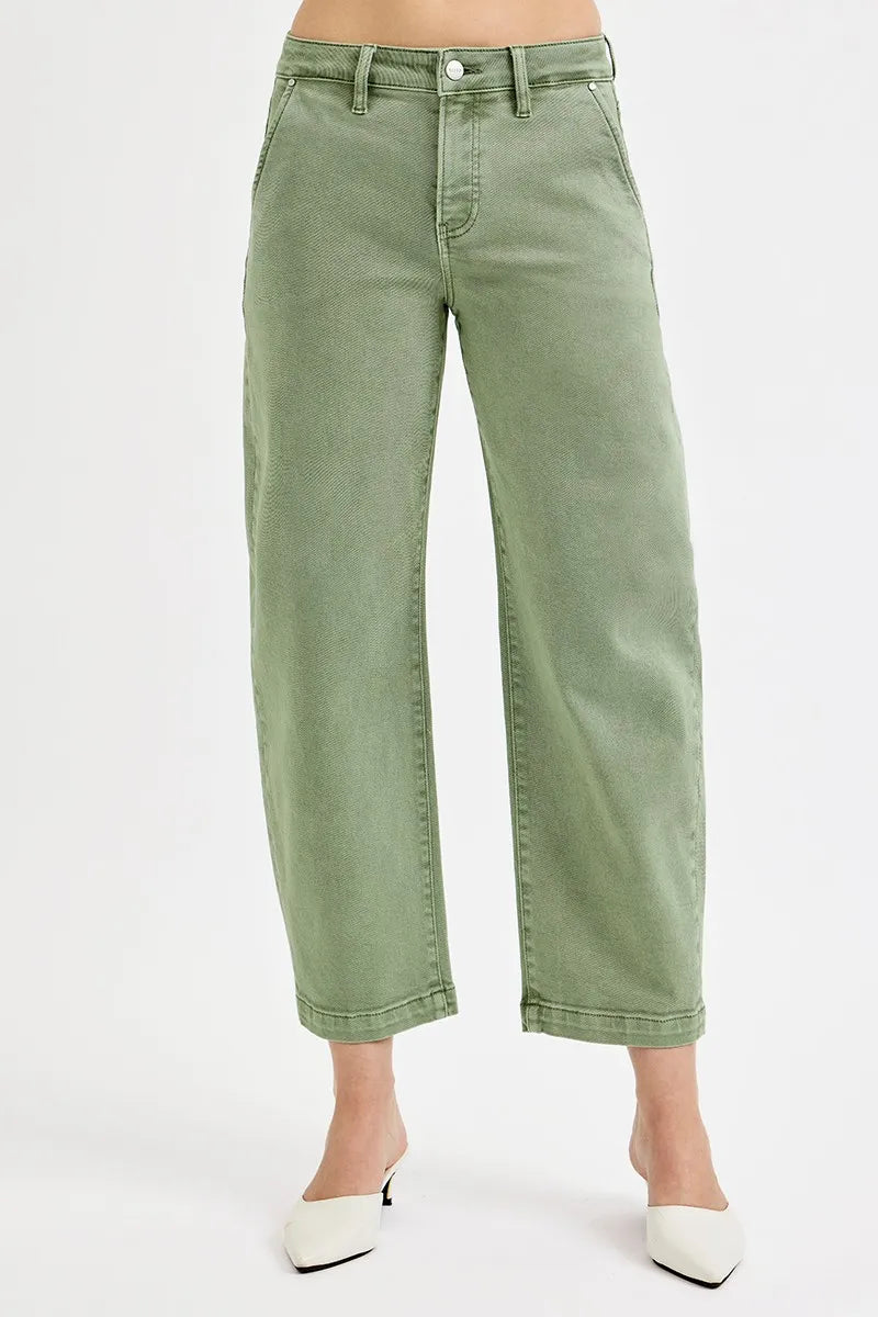 RISEN Full Size Tummy Control High Rise Crop Barrel Jeans Plus Size - Ladyez