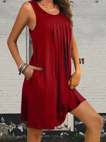 Flowy Pleated Tank Dress with Pockets - Ladyez
