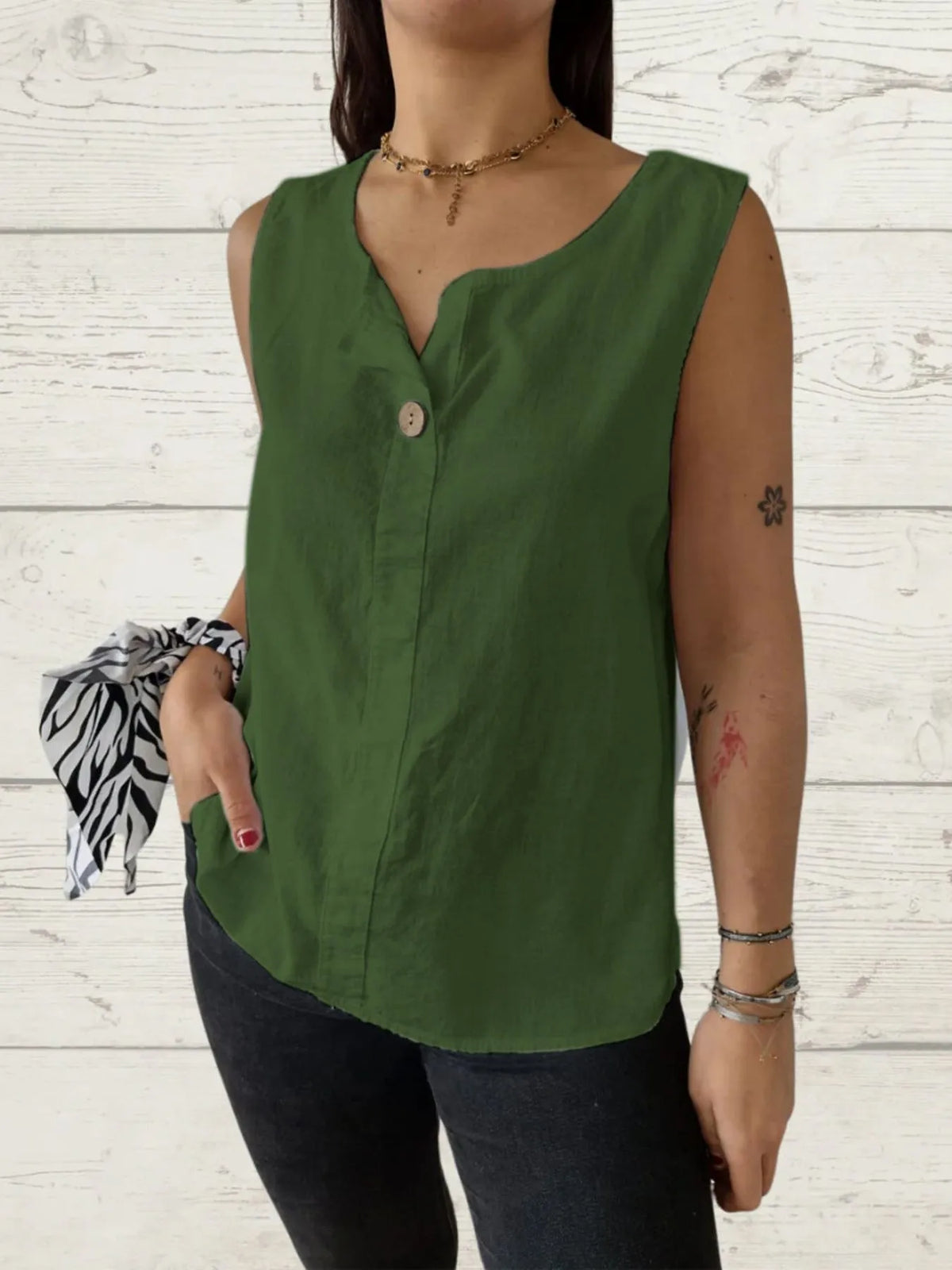 Full Size Casual Linen Sleeveless Blouse Plus Size - Ladyez