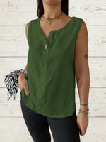 Full Size Casual Linen Sleeveless Blouse Plus Size - Ladyez