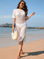 Slit Openwork Round Neck Cover-Up - Ladyez