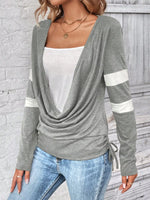 Cowl Neck Long Sleeve Fake Two-Piece T-Shirt