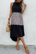 Perfee Leopard Contrast Sleeveless Maxi Dress - Ladyez