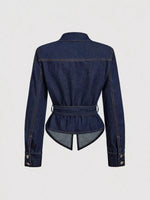 Tie Waist Long Sleeve Denim Jacket