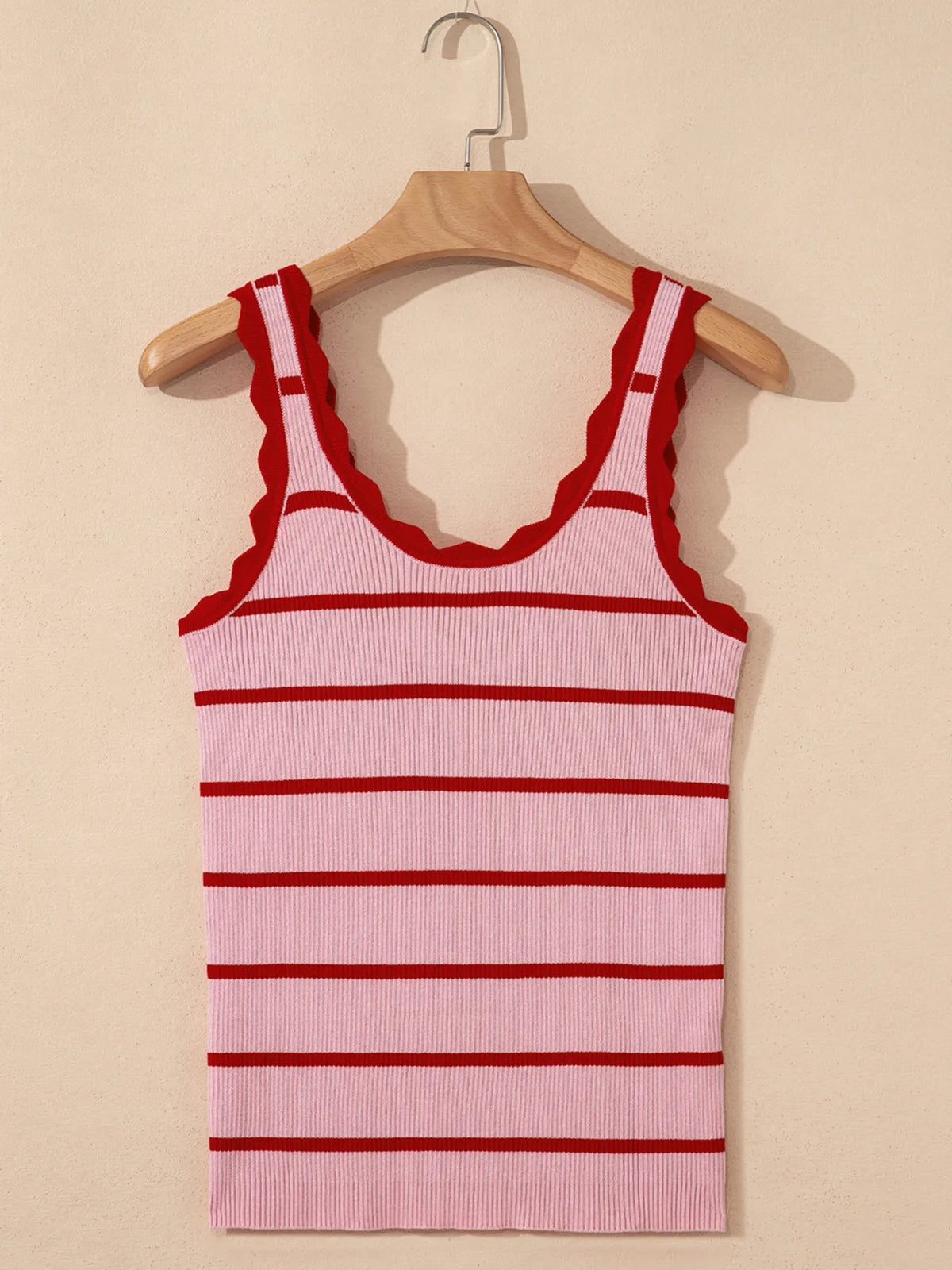 Stripe Scalloped Edge Crew Neck Knit Tank Top - Ladyez