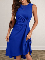 Ruched Round Neck Sleeveless Dress - Ladyez
