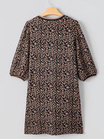 Leopard Print Bubble Sleeve Shift Mini Dress