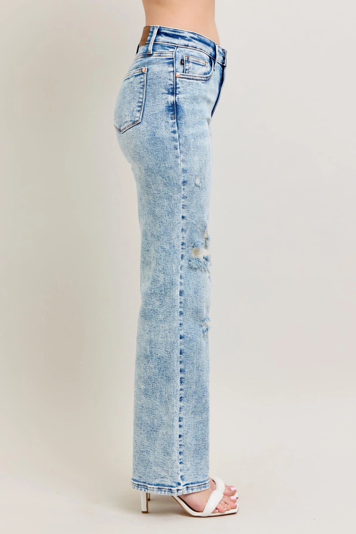 Judy Blue Full Size Hw Mineral Wash Destroy 90's Straight Jeans Plus Size - Ladyez