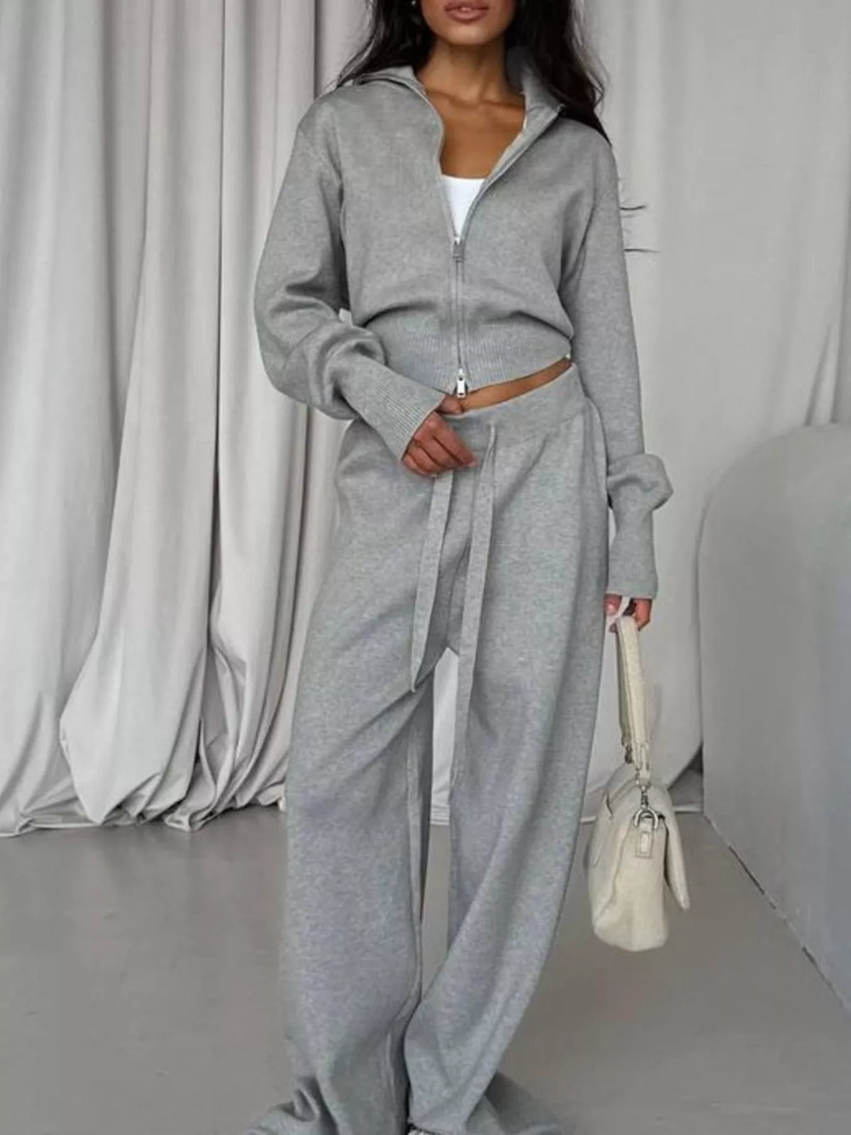 Zip-Up Outerwear andDrawstring Pants Set