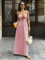 Striped Halter Neck Maxi Dress