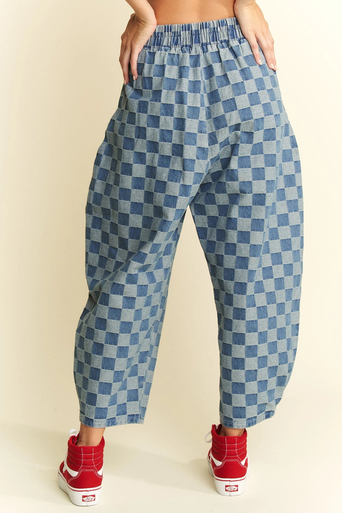Jade By Jane Plus Size Pleated Checkered High Waist Barrel Pants - Ladyez