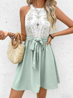 Sleeveless Tie Waist A-Line Dress