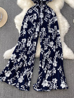 Floral Print Wide Leg Pleated Jumpsuit