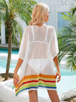 Slit Openwork V-Neck Half Sleeve Cover-Up - Ladyez
