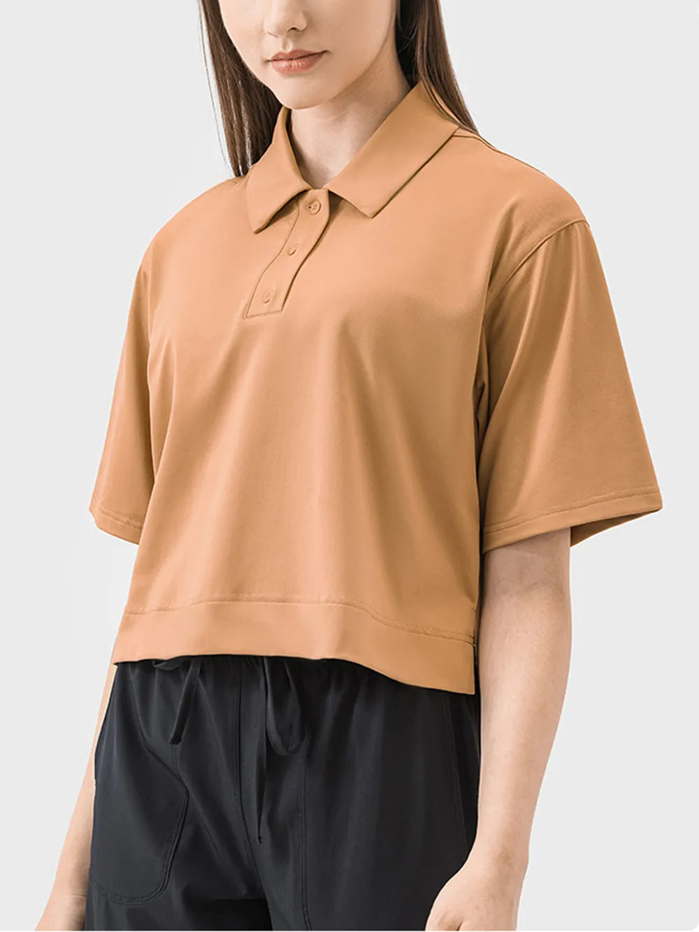 Millennia Half Button Short Sleeve Active T-Shirt - Ladyez