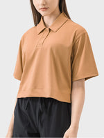 Millennia Half Button Short Sleeve Active T-Shirt - Ladyez