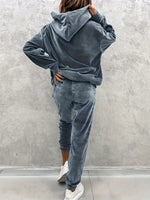 Velvet Long Sleeve Hoodie and Pants Set