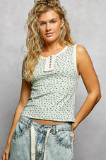 POL Floral Round Neck Cropped Ribbed Tank