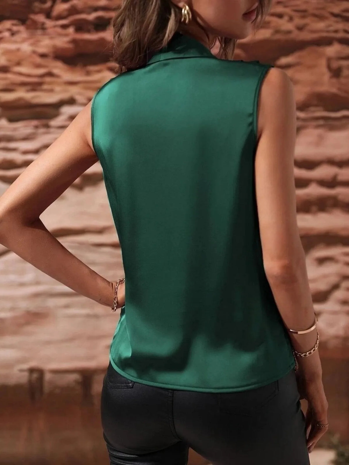 Sleeveless Wrap Draped Blouse - Ladyez